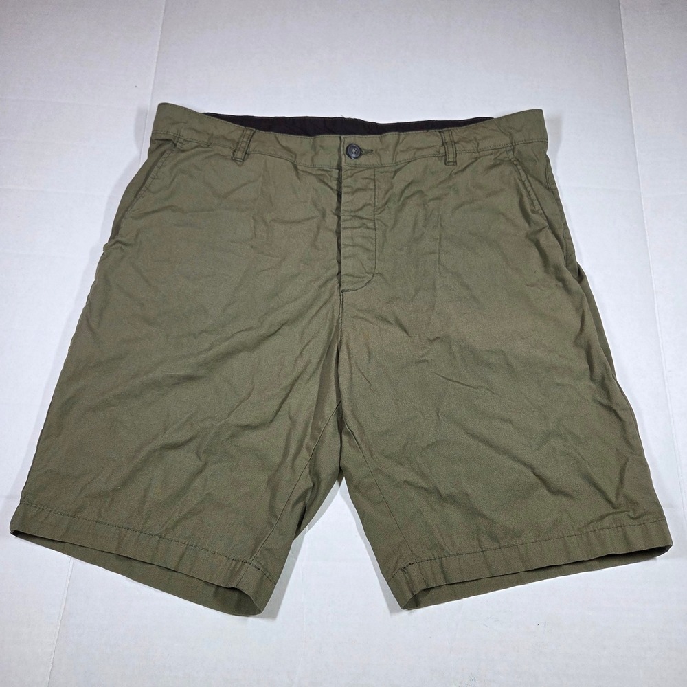 HM Divided Mens Chino Shorts Olive Green Cotton Button Fly Size 36